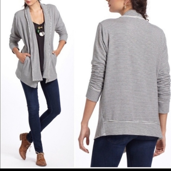 Dolan West Coast Anthropologie Striped French Terry Open Front Cozy Cardigan - Picture 1 of 7